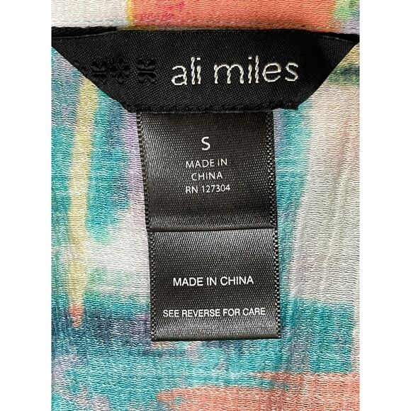 Ali Miles Women's S Green Button-Up Rayon Shirt Tunic Artsy Coastal Cottage Boho - Picture 5 of 9